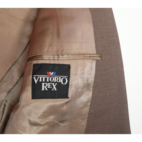 VINTAGE MEN'S BROWN TWO-BUTTON BLAZER JACKET - VITTORIO REX - SIZE 40R - Picture 2 of 4